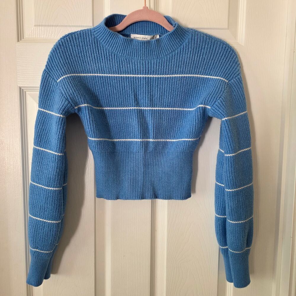 Altar'd State Blue Ribbed Knit Crop Sweater Top Women's Size S